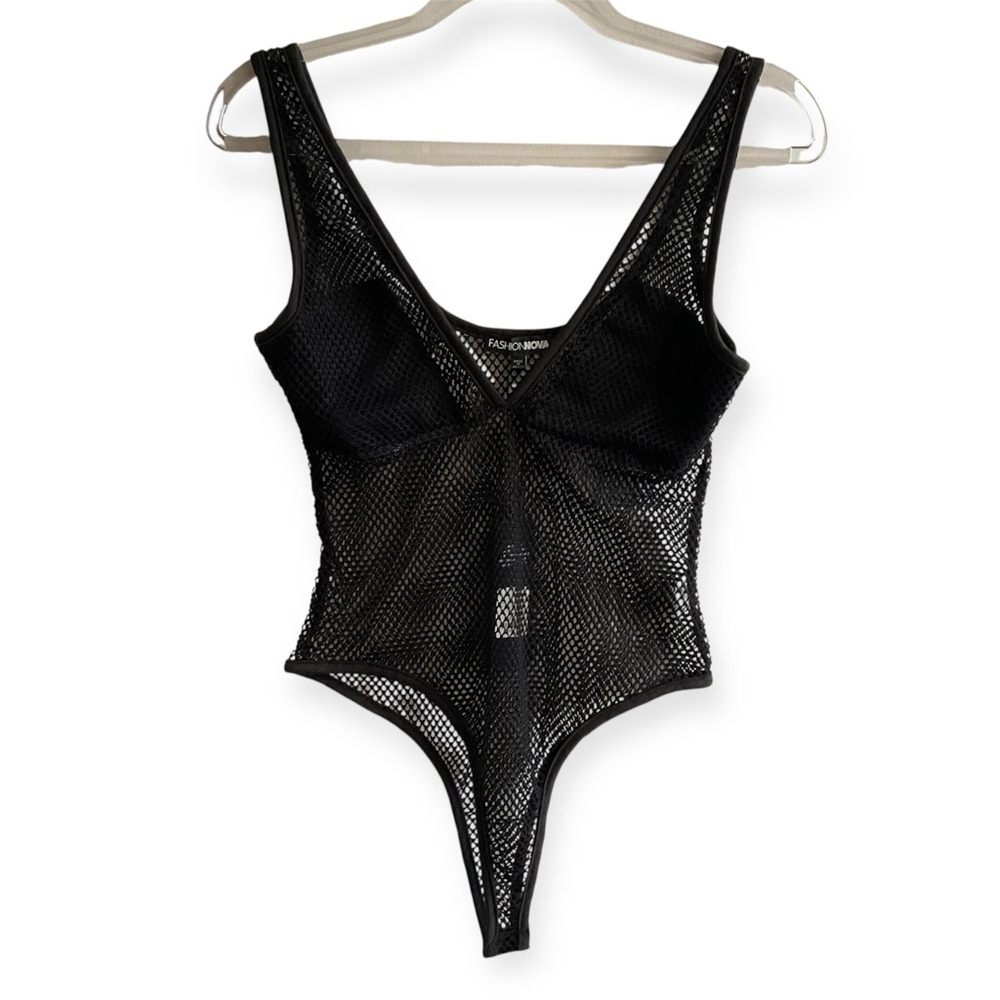 Fashion Nova Don’t Get Caught Up Black Fishnet Bodysuit - Picture 2 of 15